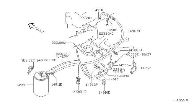 1997 Nissan 200SX Hose-Vacuum Control,A Diagram for 22320-1M210