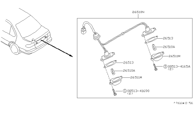 1996 Nissan 200SX Lamp Assembly-Licence Diagram for 26510-1M200