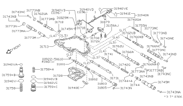 1998 Nissan Sentra Body-Lower,Control Valve Diagram for 31713-31X17