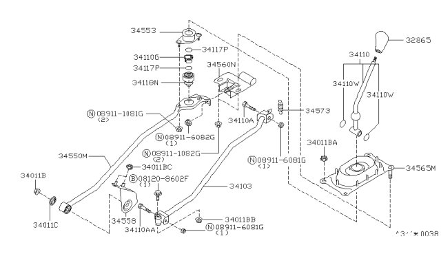 1998 Nissan 200SX Support Assy-Control Rod Diagram for 34550-0M000