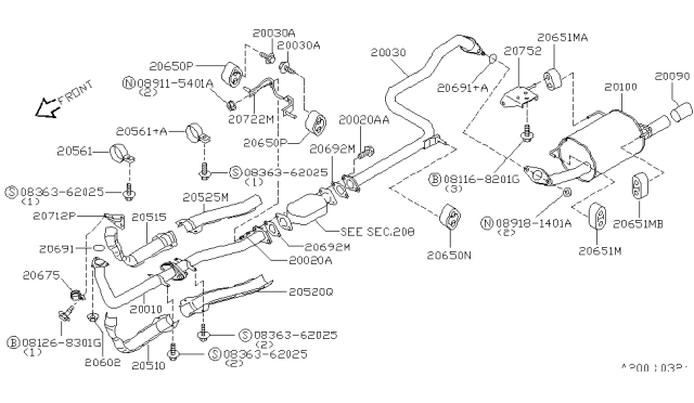 1996 Nissan Sentra Exhaust Tube Assembly, Front Diagram for 20010-4B010