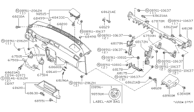 1995 Nissan Sentra Instrument Panel,Pad & Cluster Lid Diagram 2