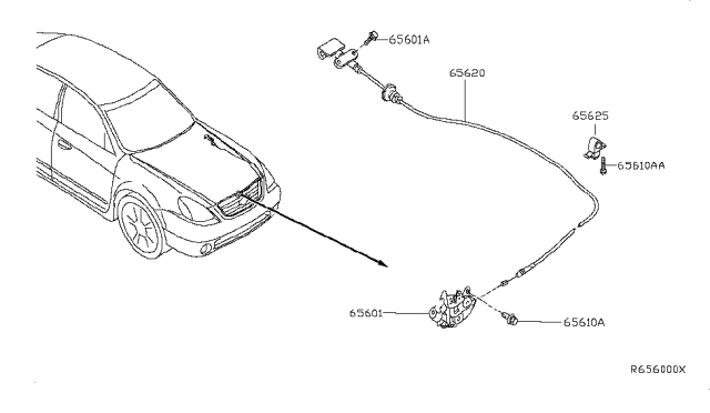 2006 Nissan Maxima Cable Hood Lock Diagram for 65621-ZK30A