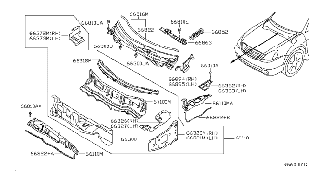 2007 Nissan Maxima Extension-Cowl Top Diagram for 66315-7Y01A