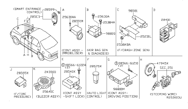 2006 Nissan Maxima Body Control Module Controller Assembly Diagram for 284B1-7Y000