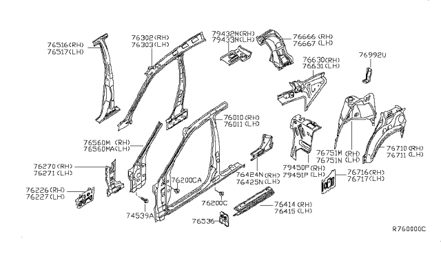 2006 Nissan Maxima Pillar-Rear,Inner RH Diagram for 76630-7Y030