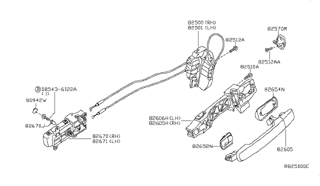 2007 Nissan Maxima Rear Door Outside Handle Assembly Right Diagram for 82606-ZK04A