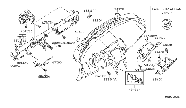2007 Nissan Maxima Air Bag Assist Module Assembly Diagram for 98515-ZA380