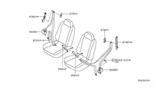 2005 Nissan Maxima Tongue Belt Assembly, Pretension Front Right Diagram for 86884-7Y181