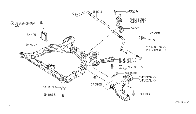 2006 Nissan Maxima Member Complete-Front Suspension Diagram for 54400-ZK61A