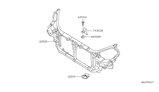 2008 Nissan Maxima Support Assembly - Radiator Core Diagram for 62500-ZK30A