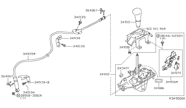 2006 Nissan Maxima Transmission-Gear Shifter Diagram for 34901-ZK30A