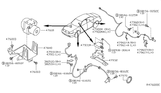 2006 Nissan Maxima Sensor Assembly-Anti SKID,Rear Diagram for 47901-7Y000