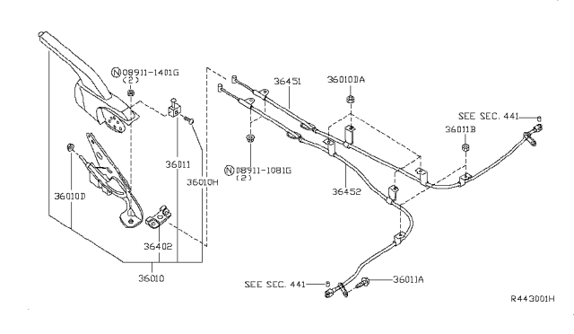 2008 Nissan Maxima Cable Assy-Brake,Rear LH Diagram for 36531-7Y000
