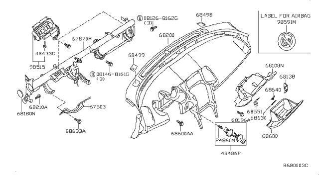 2006 Nissan Maxima Instrument Panel,Pad & Cluster Lid Diagram 3