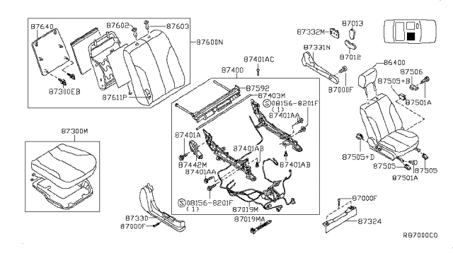 2008 Nissan Maxima Pad Assy-Back,Front Seat RH Upper Diagram for 87613-ZK53C