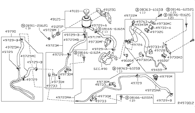 2006 Nissan Maxima Oil Cooler Assy-Power Steering Diagram for 49790-7Y010