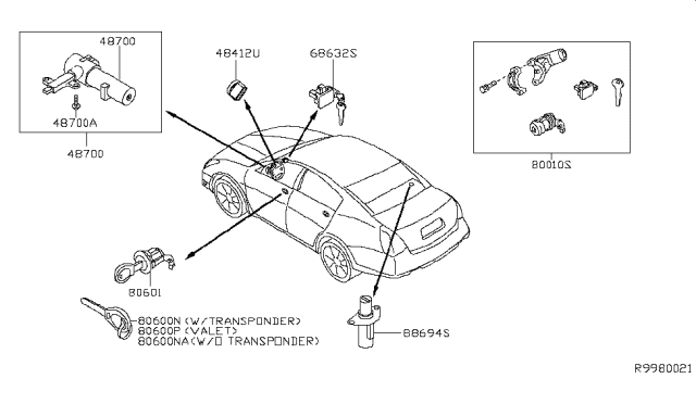 2007 Nissan Maxima Knob-Steering Lock Diagram for 48412-ZK30A