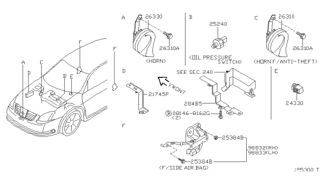 2004 Nissan Maxima Horn Assy-Electric Low Diagram for 25620-8J000