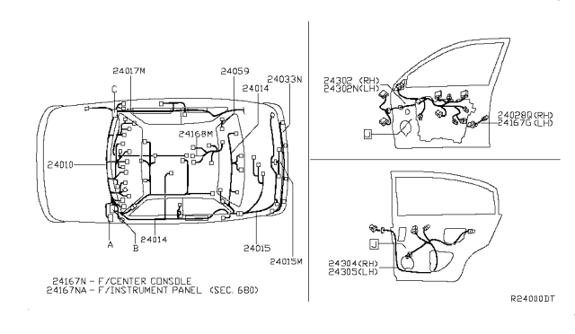 2007 Nissan Maxima Harness Assembly-Body Diagram for 24014-ZK01A
