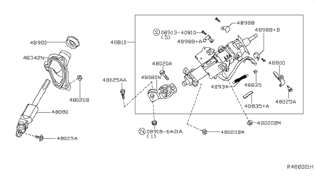 2004 Nissan Maxima Tilt Lever Assembly Diagram for 48800-7Y060