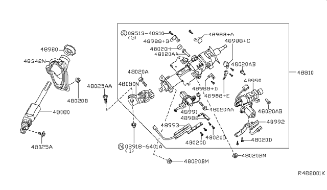 2006 Nissan Maxima Joint Assembly-Steering,Lower Diagram for 48080-8J000