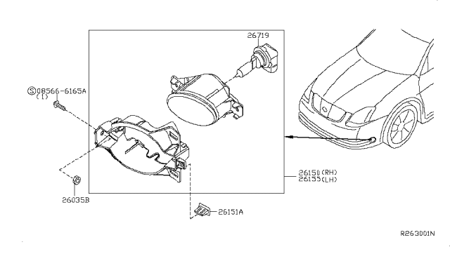 2007 Nissan Maxima Lamp Assembly-Fog, R Diagram for 26150-ZK30A