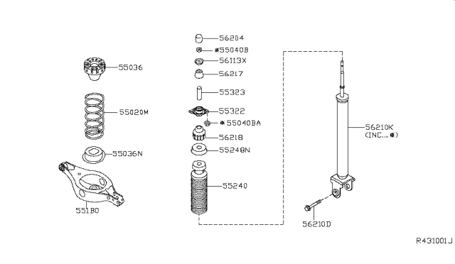 2008 Nissan Maxima ABSORBER Kit - Shock, Rear Diagram for 56210-7Y027