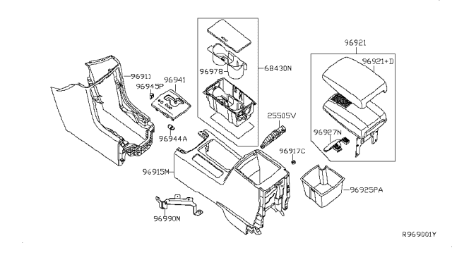 2007 Nissan Maxima Latch Assembly-Console Diagram for 96927-ZK30A