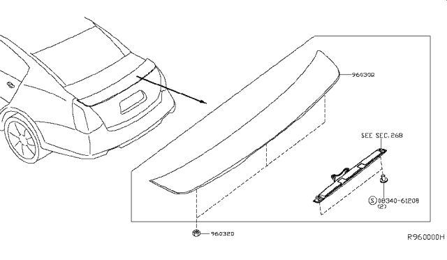 2008 Nissan Maxima Air Spoiler Assy-Rear Diagram for 96032-ZK30A