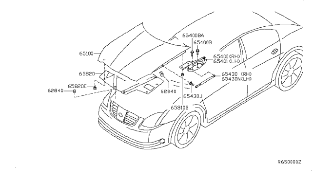2007 Nissan Maxima Hood Panel,Hinge & Fitting Diagram 1