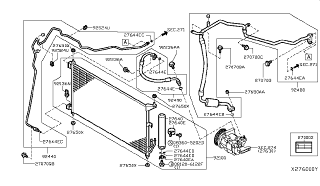 2011 Nissan Versa Condenser & Liquid Tank Assy Diagram for 92100-ZW40A