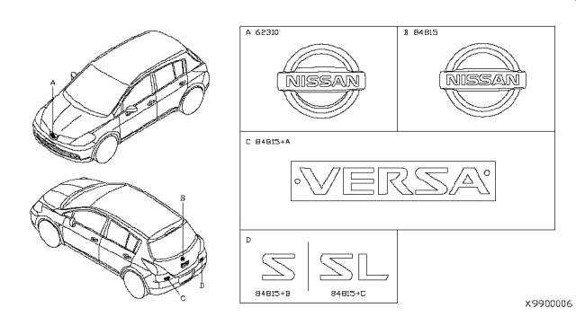 2012 Nissan Versa Emblem & Name Label Diagram 1