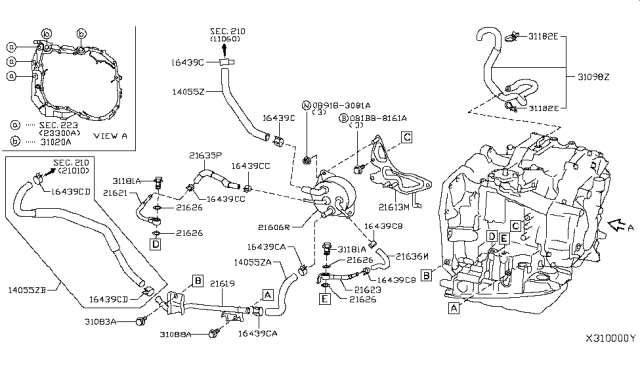 2010 Nissan Versa Cooler Assembly-Auto Trans Oil Diagram for 21606-1XC0B