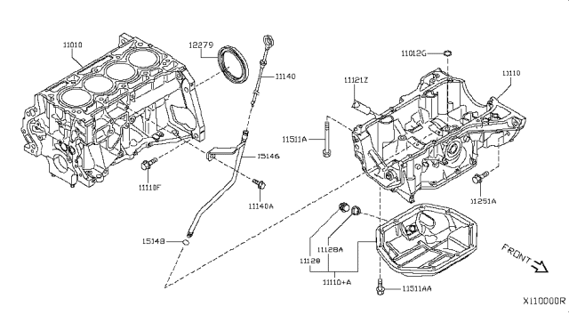 2010 Nissan Versa Cylinder Block & Oil Pan Diagram 1