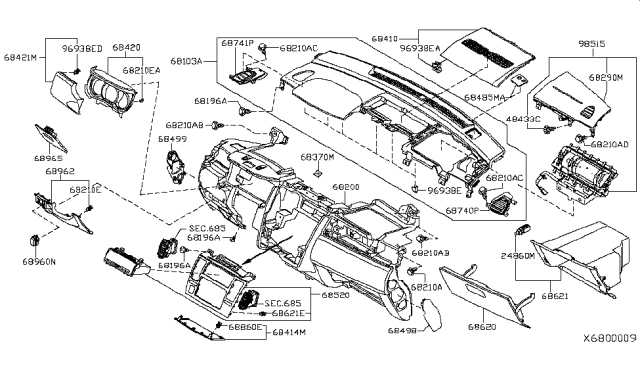 2012 Nissan Versa Panel & Pad Assy-Instrument Diagram for 68200-EL00B