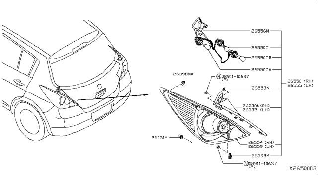 2011 Nissan Versa Packing-Lamp Diagram for 26553-EM00A