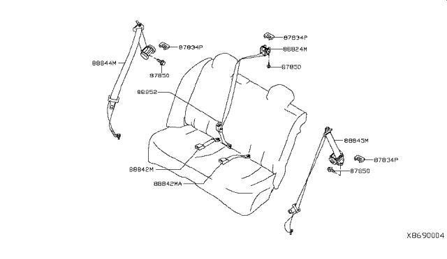 2010 Nissan Versa Belt Assembly-Rear Tongue, Center-3Pt Diagram for 88854-EM37B