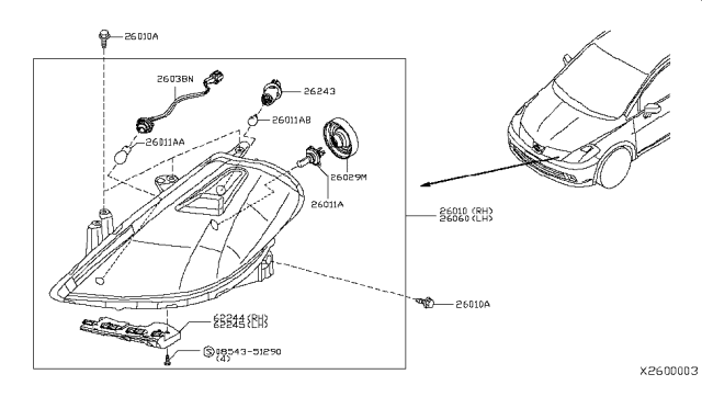 2008 Nissan Versa Bulb Diagram for 26261-EM30A