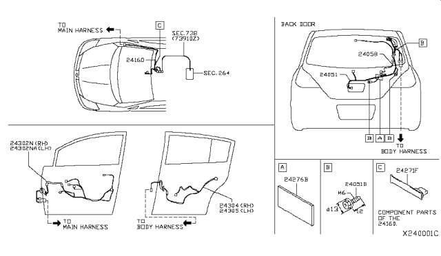 2010 Nissan Versa Harness Assembly - Door, Front Diagram for 24125-ZN92A
