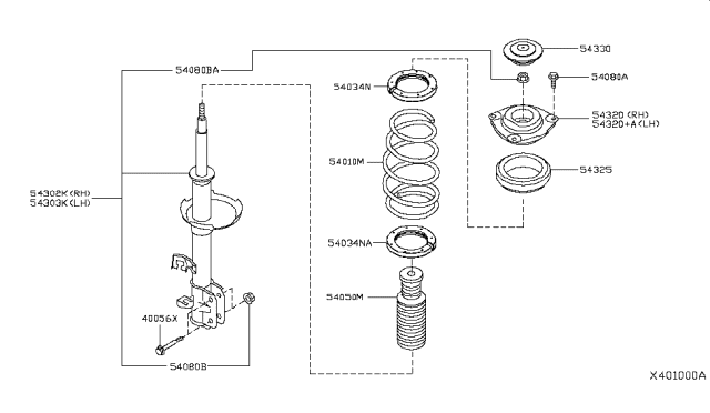2010 Nissan Versa Bearing-Strut Mounting Diagram for 54325-ED02A