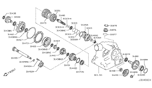 2012 Nissan Versa Retainer Assy-Bearing,Output Diagram for 31315-31X07