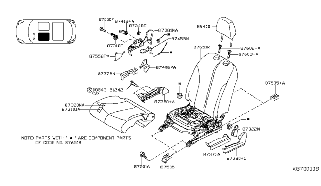 2012 Nissan Versa Holder Assembly HEADREST,Free Diagram for 87651-ZW80A