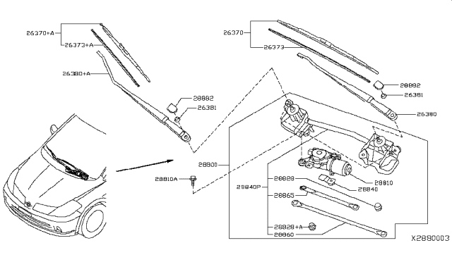2012 Nissan Versa Window Wiper Blade Assembly Diagram for 28890-EM30A