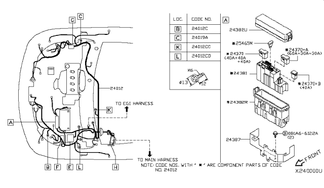 2011 Nissan Versa Harness Assy-Engine Room Diagram for 24012-ZW87B