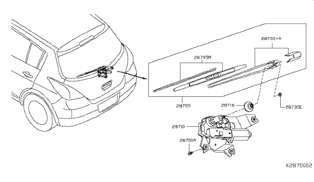 2012 Nissan Versa Rear Window Wiper Arm Assembly Diagram for 28780-EL000