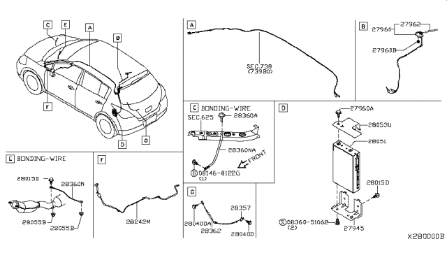 2007 Nissan Versa Antenna Assembly Diagram for 28208-EM30B