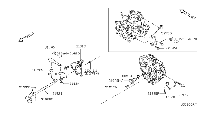 2010 Nissan Versa Neutral Safety Switch Sensor Diagram for 31918-1XC0D