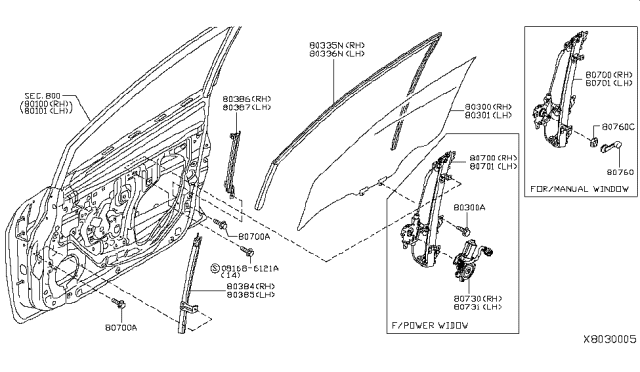 2007 Nissan Versa Motor Assembly - Regulator, RH Diagram for 80730-89915