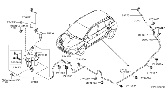 2011 Nissan Versa Tube Assembly-Back Window Wash Diagram for 28975-EL000